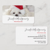 Carte De Visite Un mignon chien blanc dans un Casquette de Noël ro (Devant / Derrière)