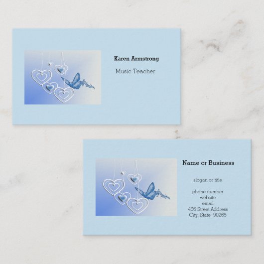 Carte De Visite Un papillon et des coeurs (Devant / Derrière)