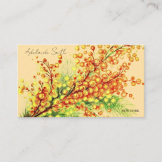 Carte De Visite une branche printanière de mimosa, lumineuse, jaun