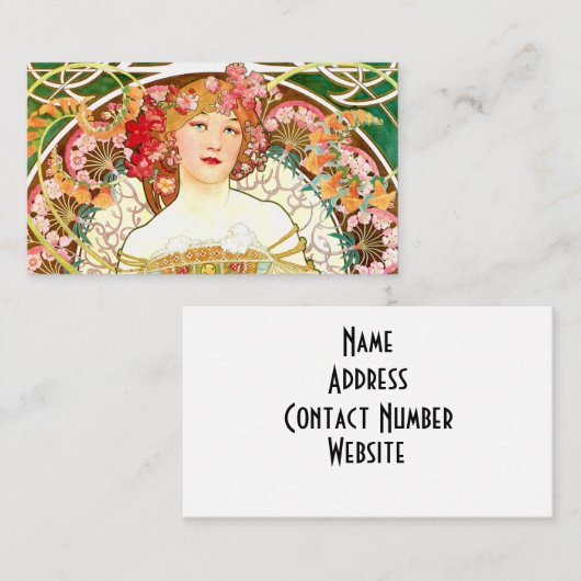 Carte De Visite Une Dame Mucha (Devant / Derrière)