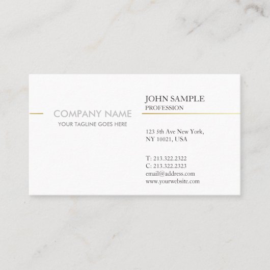 Carte De Visite Une entreprise moderne élégante, blanche et or sim (Devant)
