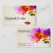 Carte De Visite Une femme aquarelle face avec des fleurs dans les  (Devant / Derrière)