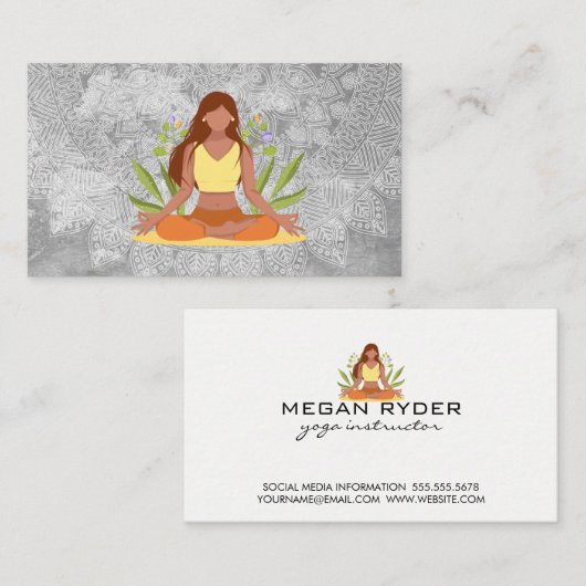 Carte De Visite Une femme en train de méditer | Motif tribal (Devant / Derrière)