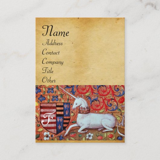 Carte De Visite UNICORN / Antique Monogramme de parchemin Brown (Devant)