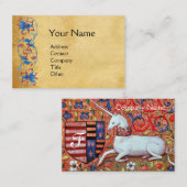 Carte De Visite UNICORN Antique Rouge Bleu Parchemin Floral Monogr (Devant / Derrière)