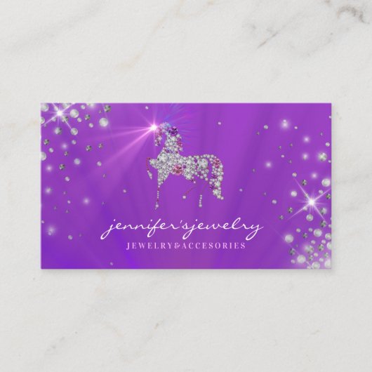 Carte De Visite Unicorn cheval étinceler joaillier violet diamant (Devant)