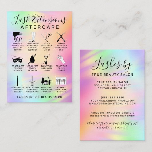 Carte De Visite Unicorn Holographic Lash Extensions Aftercare Icon (Devant / Derrière)