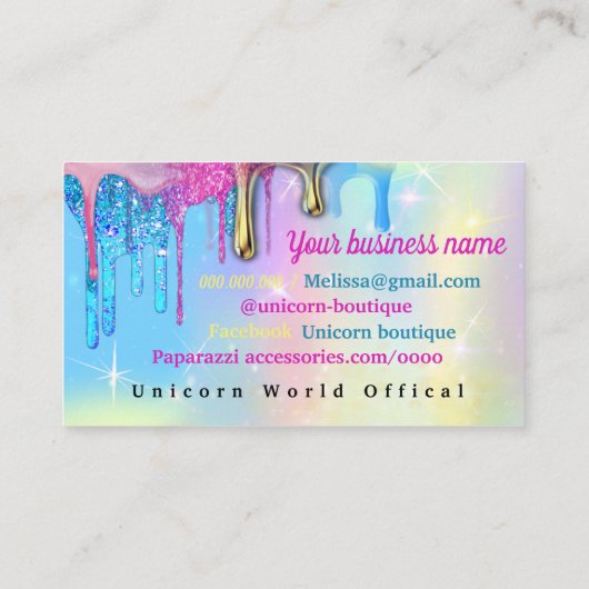 Carte de visite Unicorn Parties scintillant Driver (Dos)