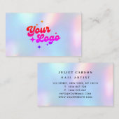 Carte De Visite Unicorn Rainbow Pastel Holographic Logo (Devant / Derrière)