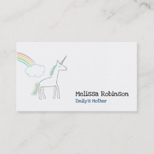 Carte De Visite Unicorne avec arc en ciel et nuage