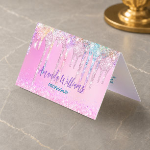 Carte De Visite Unicorne rose mignon gouttes de Parties scintillan