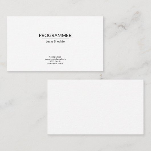 Carte de visite unilatéral simple - conception (Devant / Derrière)