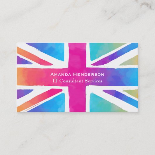 Carte De Visite Union Jack Flag à Bright Watercolors (Devant)