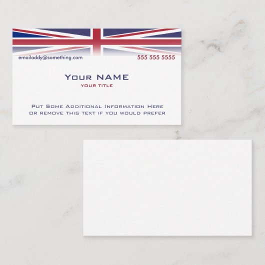 Carte De Visite Union Jack version 1 (Devant / Derrière)
