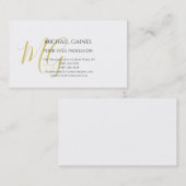 Carte De Visite Unique Calligraphie or couleur Monogramme blanc (Devant / Derrière)