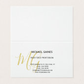 Carte De Visite Unique Calligraphie or couleur Monogramme blanc (Extérieur déplié)