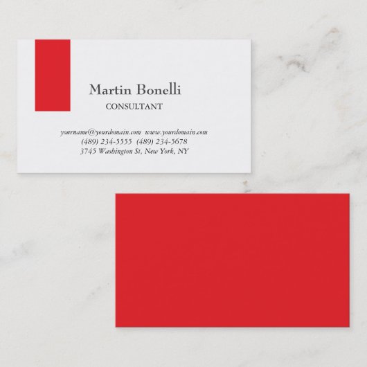 Carte De Visite Unique Classique Simple Rouge & Blanc (Devant / Derrière)