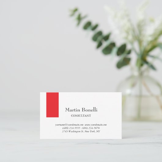 Carte De Visite Unique Classique Simple Rouge & Blanc (Debout devant)
