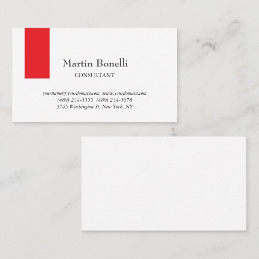 Carte De Visite Unique Classique Simple Rouge & Blanc (Devant / Derrière)