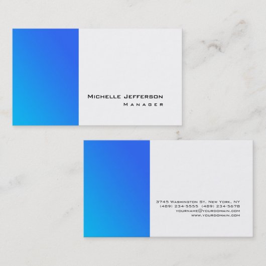 Carte De Visite Unique Design Bleu Blanc Moderne Plaine Simple (Devant / Derrière)