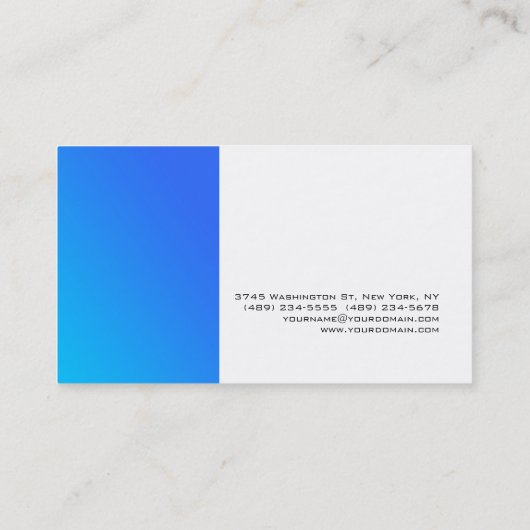 Carte De Visite Unique Design Bleu Blanc Moderne Plaine Simple (Dos)