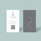 Carte De Visite Unique Elegant Floral Scissors Logo QR Code