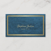 Carte De Visite Unique elegant gold metallic frame blue leather (Devant)