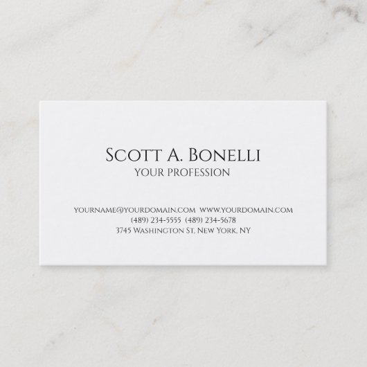 Carte De Visite Unique Élégant Plain Simple Blanc Spécial (Devant)