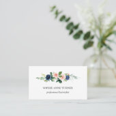 Carte De Visite Unique Fleurs Roses Bleues Professionnel Coiffeur (Debout devant)