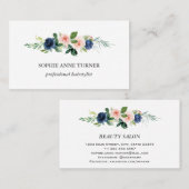 Carte De Visite Unique Fleurs Roses Bleues Professionnel Coiffeur (Devant / Derrière)