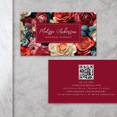 Carte De Visite Unique Floral Bourgogne QR Code