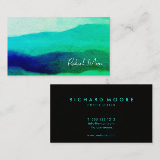 Carte De Visite Unique grunge vert émeraude signature abstraite (Devant / Derrière)