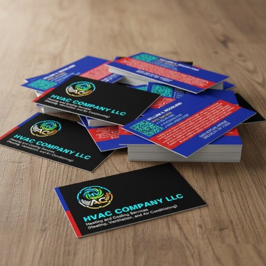 Carte De Visite Unique Heating & Cooling Logo | Black HVAC Company