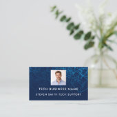 Carte De Visite Unique Modern Blue Photo QR Code Tech Professional (Debout devant)