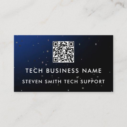 Carte De Visite Unique Modern Blue Pixel QR Code Tech Business (Devant)