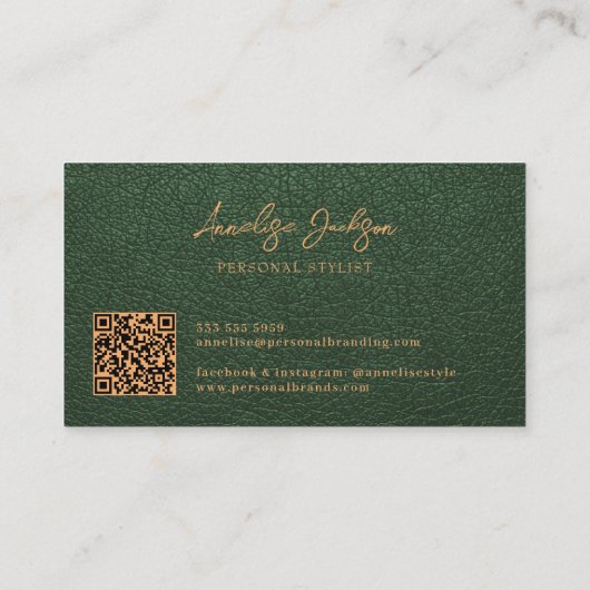 Carte De Visite Unique modern bold monogram QR code gold green (Dos)