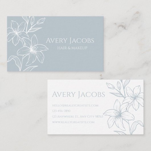 Carte De Visite Unique Moderne Dusty Blue Boho Floral (Devant / Derrière)
