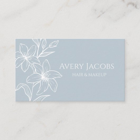 Carte De Visite Unique Moderne Dusty Blue Boho Floral (Devant)