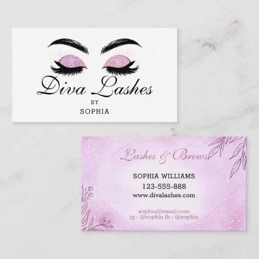 Carte De Visite Unique Moderne Rose Purplish Lashes Et Brows (Devant / Derrière)