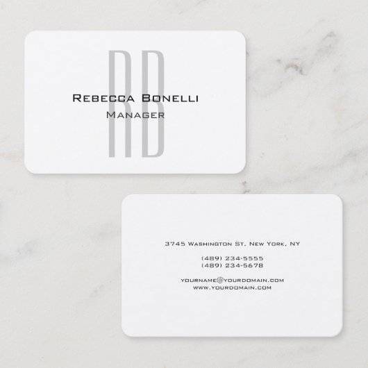 Carte De Visite Unique Monogramme gris blanc moderne (Devant / Derrière)