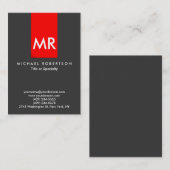 Carte De Visite Unique Monogramme Gris Rouge Bande blanche (Devant / Derrière)