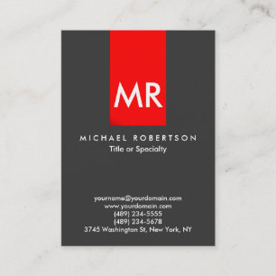 Carte De Visite Unique Monogramme Gris Rouge Bande blanche