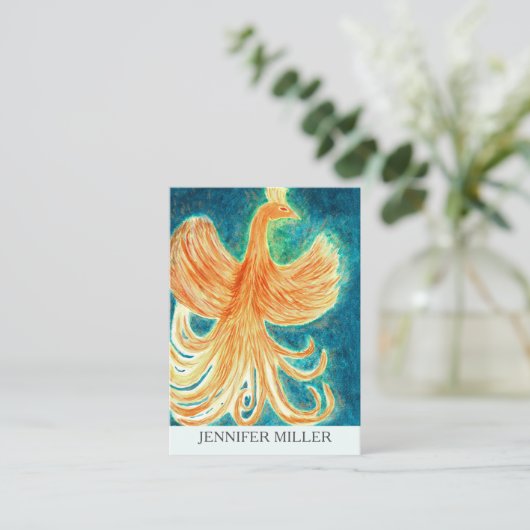 Carte De Visite Unique Mythique Phoenix Bird Rising Aquarelle (Debout devant)
