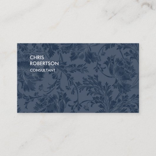 Carte De Visite Unique Navy Blue Floral Damask (Devant)