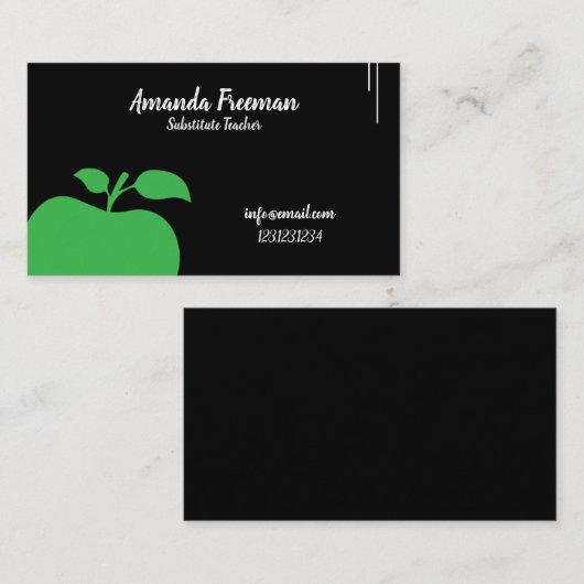 Carte De Visite Unique Noir Chalkboard Apple Enseignant substitut (Devant / Derrière)
