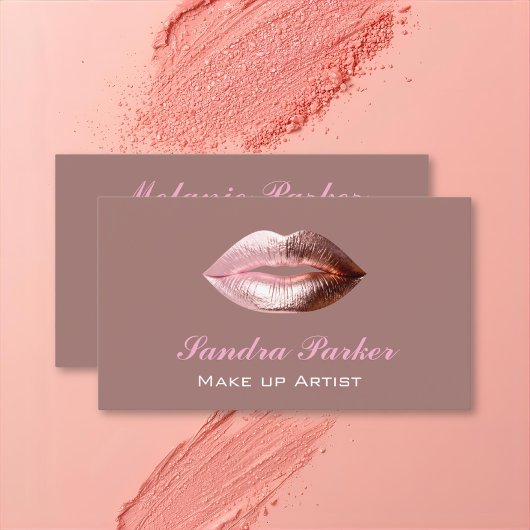 Carte De Visite Unique Rose Gold Lips Makeup Artist 