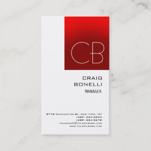 Carte de visite unique rouge monogramme moderne