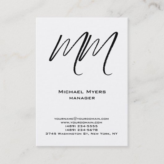 Carte De Visite Unique simple monogramme noir et blanc (Devant)
