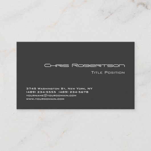 Carte de visite unique standard gris élégant (Devant)