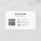 Carte De Visite Unique turquoise code QR noir moustache (Dos)